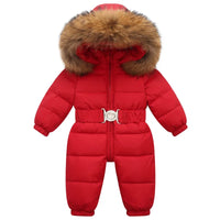 Gefütterter, wasserdichter Winteroverall mit Kapuze und Gürtel – Winterzauber Niko