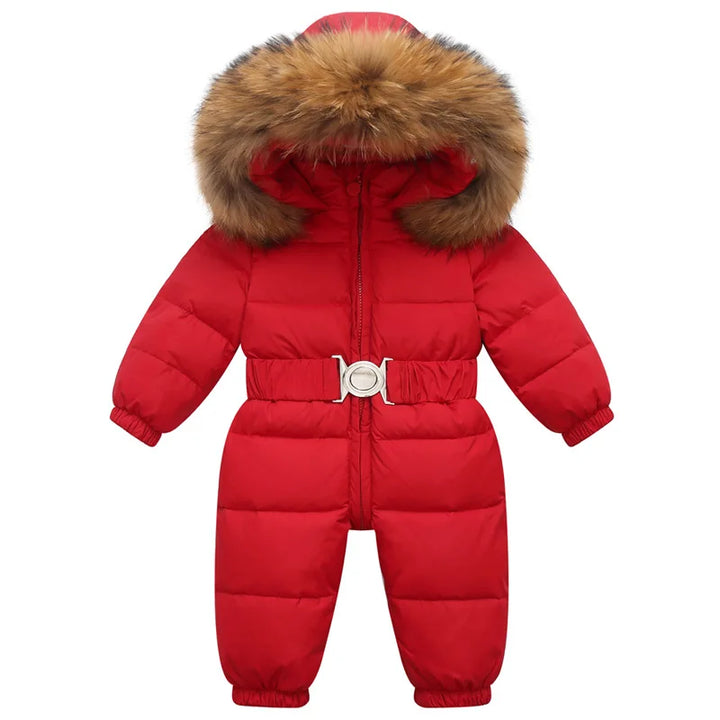 Gefütterter, wasserdichter Winteroverall mit Kapuze und Gürtel – Winterzauber Niko