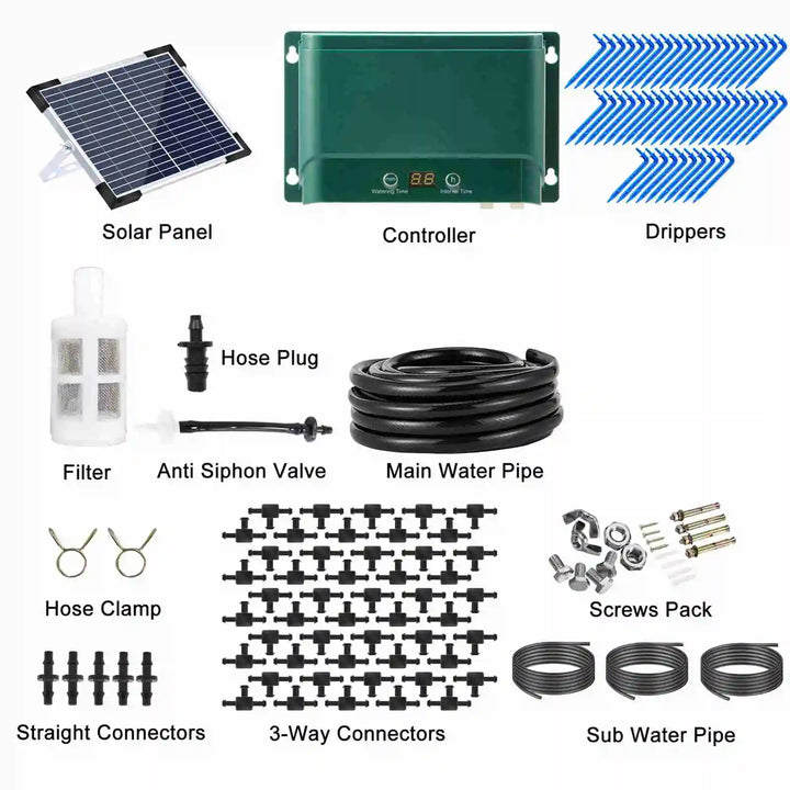 Solar-Tropfbewässerungssystem-Kit Automatisches Bewässern mit 30 Modi & 7 Timern – AquaFlow