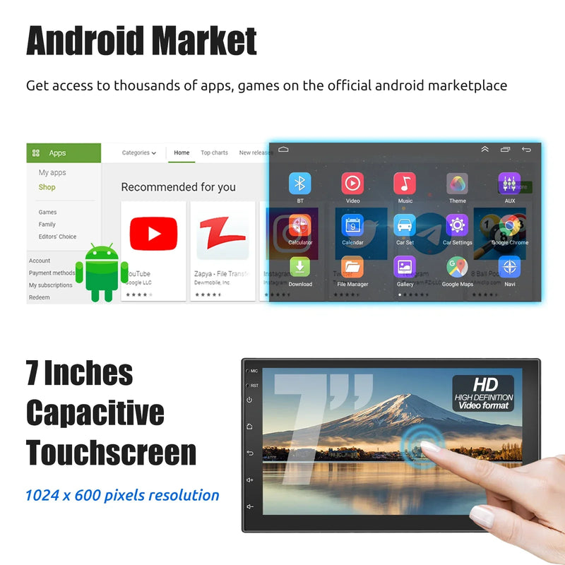Universelles Android-Autoradio mit Touchscreen, GPS und kabellosem CarPlay