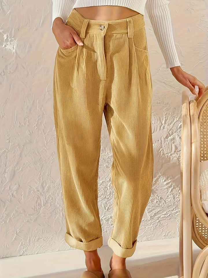 Damen Cordhose mit hoher Taille und geradem Schnitt – Elvira