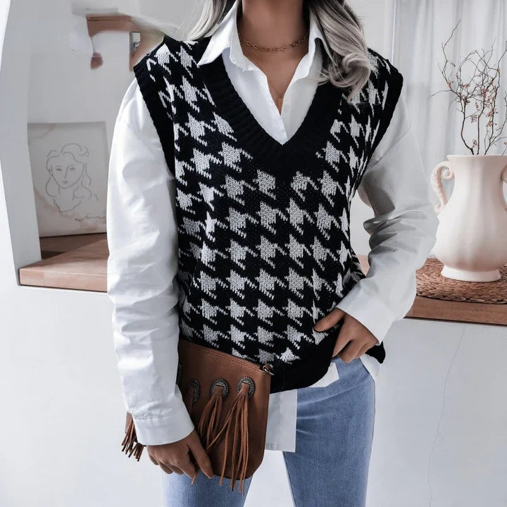 Damen Kariertes Strickwesten-Top – Yara