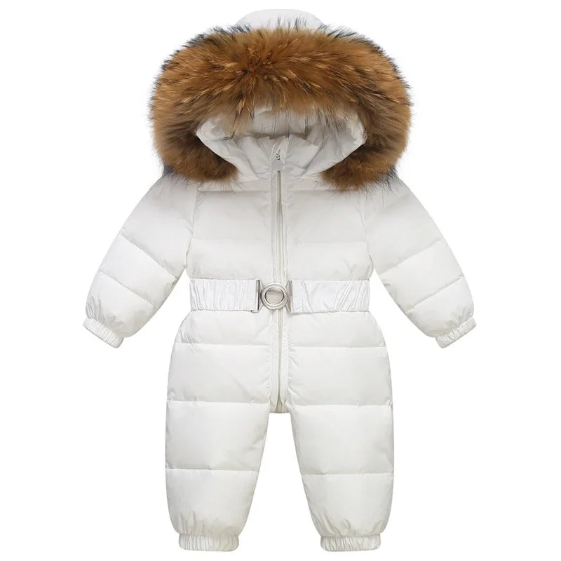 Gefütterter, wasserdichter Winteroverall mit Kapuze und Gürtel – Winterzauber Niko
