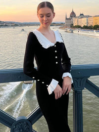 Damen Strick-Maxikleid mit hoher Taille & Rüschen – Isolde