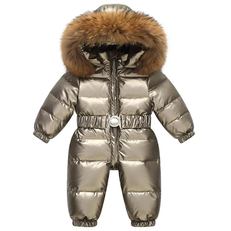 Gefütterter, wasserdichter Winteroverall mit Kapuze und Gürtel – Winterzauber Niko