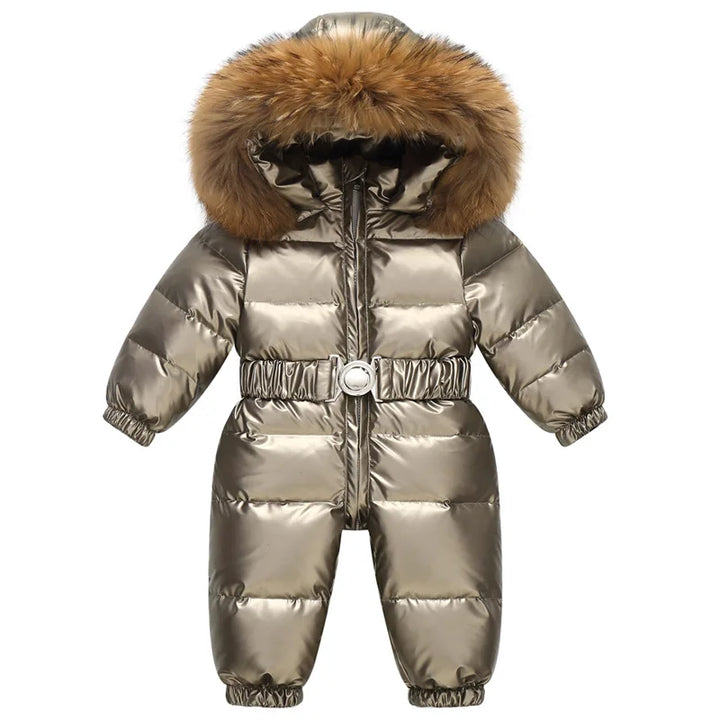 Gefütterter, wasserdichter Winteroverall mit Kapuze und Gürtel – Winterzauber Niko