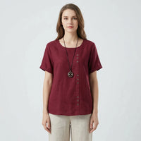 Short-Sleeve Button-Front Blouse - Mindy