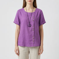 Short-Sleeve Button-Front Blouse - Mindy