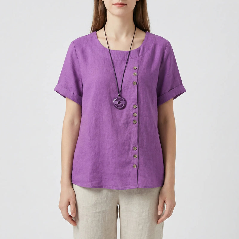 Short-Sleeve Button-Front Blouse - Mindy
