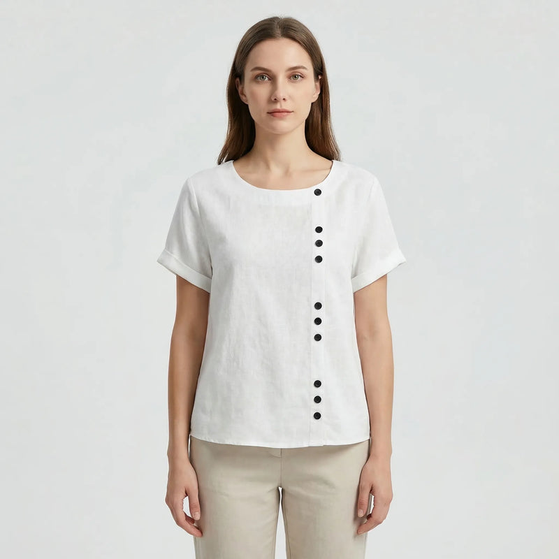 Short-Sleeve Button-Front Blouse - Mindy