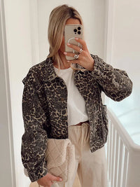 Short Leopard Print Casual Jacket - Flora