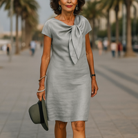 Short Sleeve Bow Detail Shift Dress - Susan