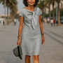 Short Sleeve Bow Detail Shift Dress - Susan