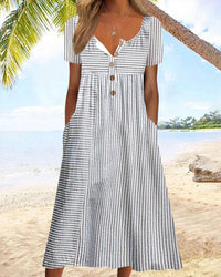 Short Sleeve Button-Detail Summer Dress - Arlene