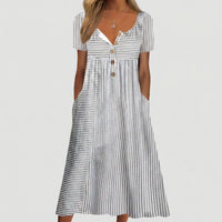 Short Sleeve Button-Detail Summer Dress - Arlene