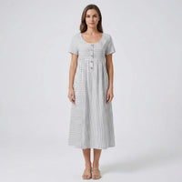 Short Sleeve Button-Detail Summer Dress - Arlene