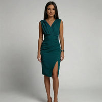 Sleeveless Bodycon V-Neck Midi Dress - Nina