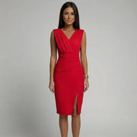 Sleeveless Bodycon V-Neck Midi Dress - Nina