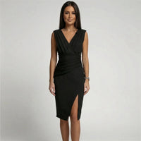 Sleeveless Bodycon V-Neck Midi Dress - Nina