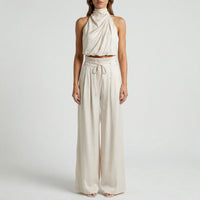 Sleeveless Halter Neck Wide-Leg Outfit - Tiffany