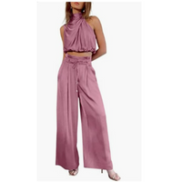 Sleeveless Halter Neck Wide-Leg Outfit - Tiffany