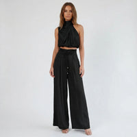 Sleeveless Halter Neck Wide-Leg Outfit - Tiffany