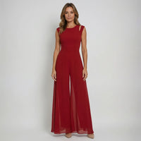Sleeveless Jumpsuit With Sheer Overlay Skirt - Elvira