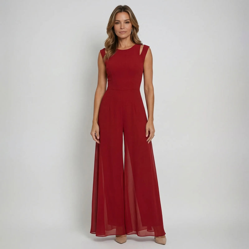 Sleeveless Jumpsuit With Sheer Overlay Skirt - Elvira