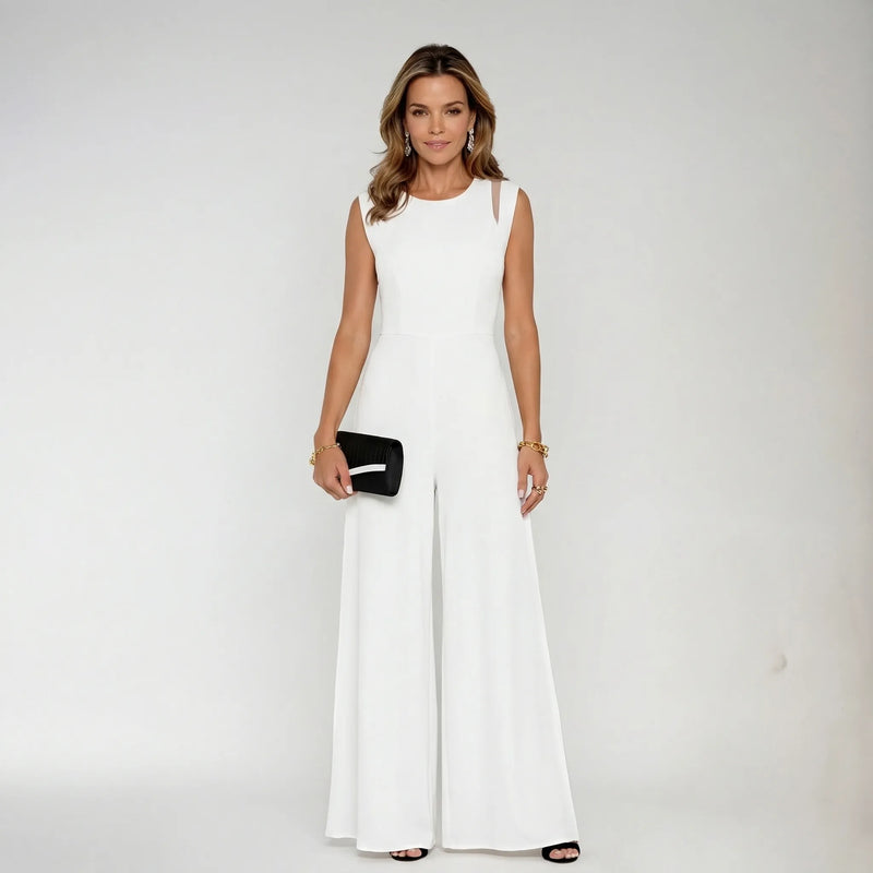 Sleeveless Jumpsuit With Sheer Overlay Skirt - Elvira