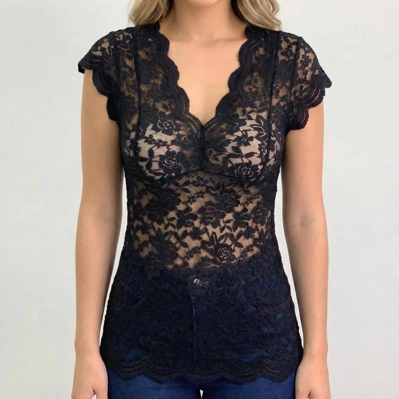 Slim-Fit Sleeveless Lace Top - Crystal