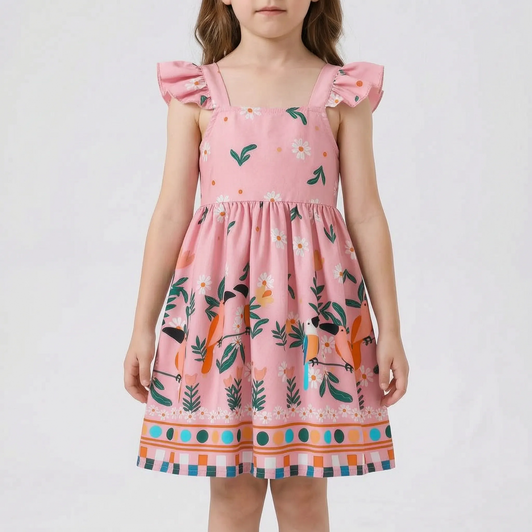 Sommerkleid Für Mädchen Mit Tropischem Print - Tropela