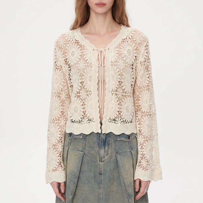 Strick-Cardigan mit Blumenmuster - Lila