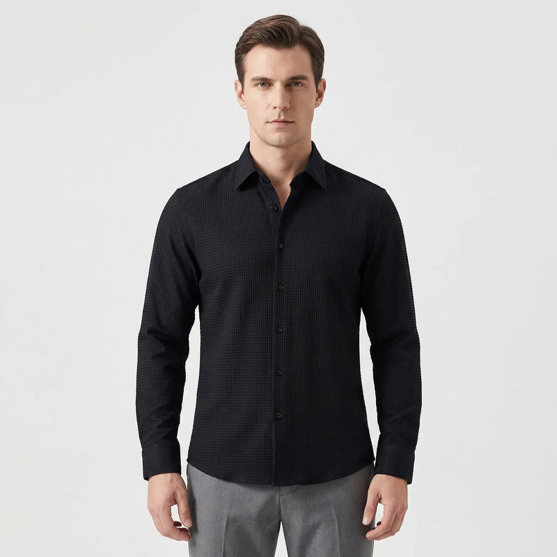 Textured Long-Sleeve Button-Up Shirt - Lester