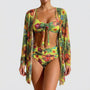Three-Piece Tropical Floral Bikini Set - Dixie
