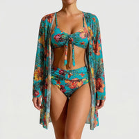 Three-Piece Tropical Floral Bikini Set - Dixie