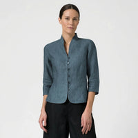 Three-Quarter Sleeve Mandarin Collar Blouse - Jeanette