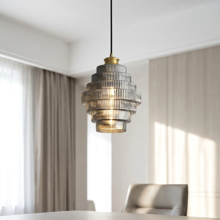 Tiered Ribbed Glass Pendant Lamp -  Tierluxe