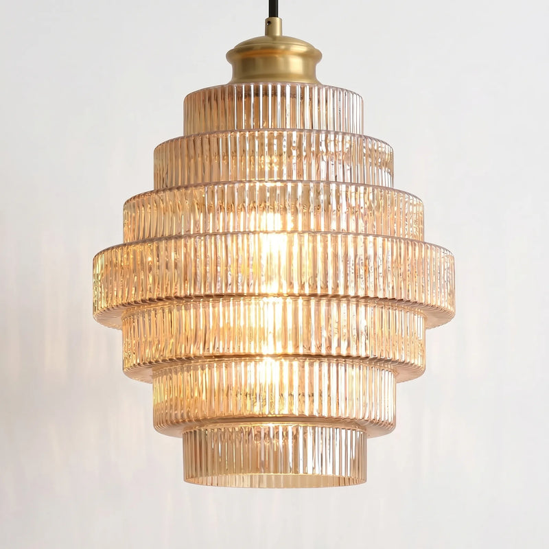 Tiered Ribbed Glass Pendant Lamp -  Tierluxe
