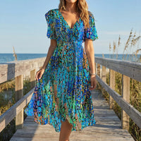 V-Neck Floral Print Midi Dress - Charlotte