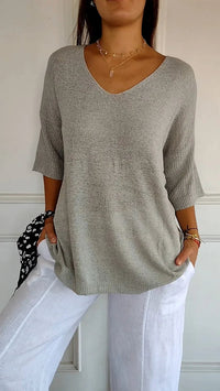 V-Neck Knit Top With Half Sleeves - Kristine