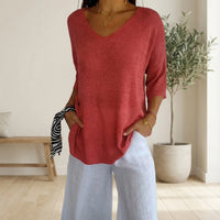 V-Neck Knit Top With Half Sleeves - Kristine