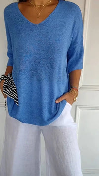 V-Neck Knit Top With Half Sleeves - Kristine