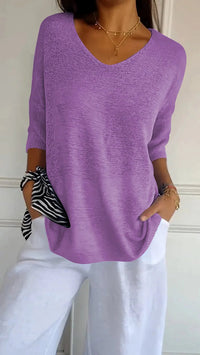 V-Neck Knit Top With Half Sleeves - Kristine