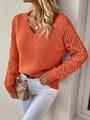 V-Neck Knitted Jumper With Open-Weave Sleeves - Audrey