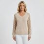 V-Neck Knitted Jumper With Open-Weave Sleeves - Audrey