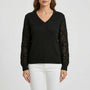 V-Neck Knitted Jumper With Open-Weave Sleeves - Audrey