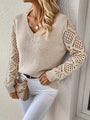 V-Neck Knitted Jumper With Open-Weave Sleeves - Audrey