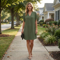 V-Neck Split-Sleeve Midi Dress - Diane