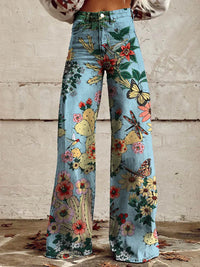 Wide-Leg Floral Print Trousers - Alexis