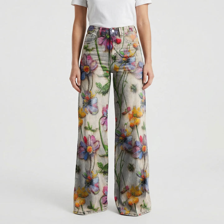 Wide-Leg Floral Print Trousers - Alexis